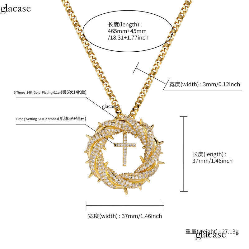 Hip Hop Vintage Cross Pendant Necklace Gold Plated Women Mens Religion Jewelry 21