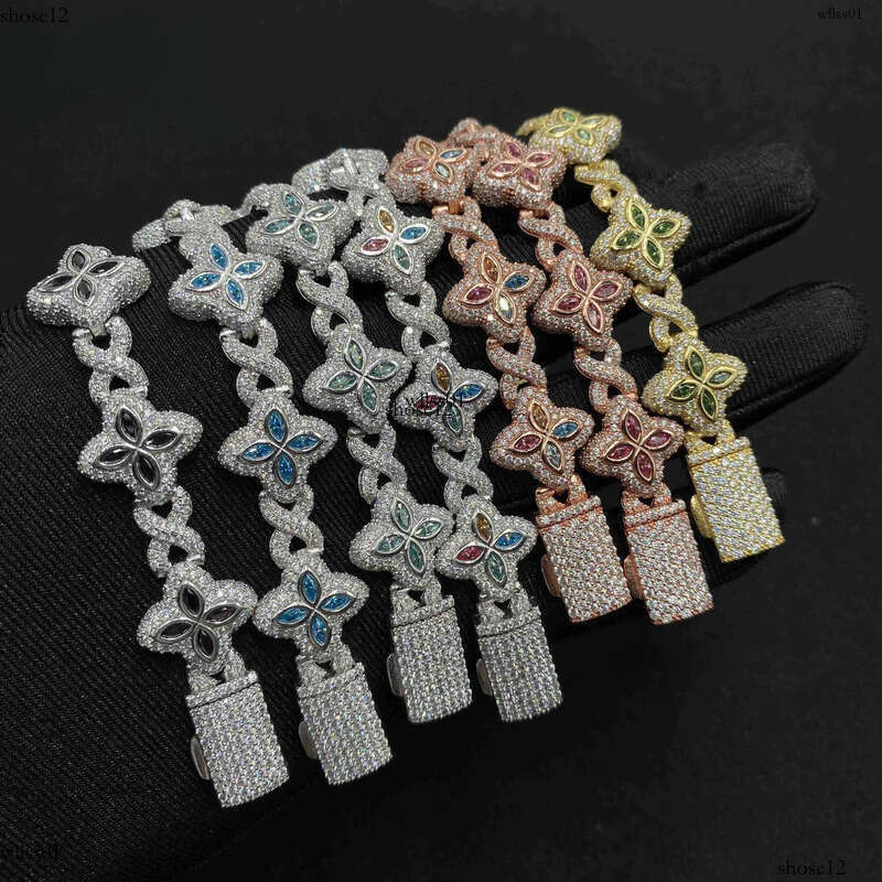 Colorful Marquise Flower Design 15mm Custom Iced Out Hip Hop Jewelry Cuban Link Chain Sier VVS Moissanite Bracelet