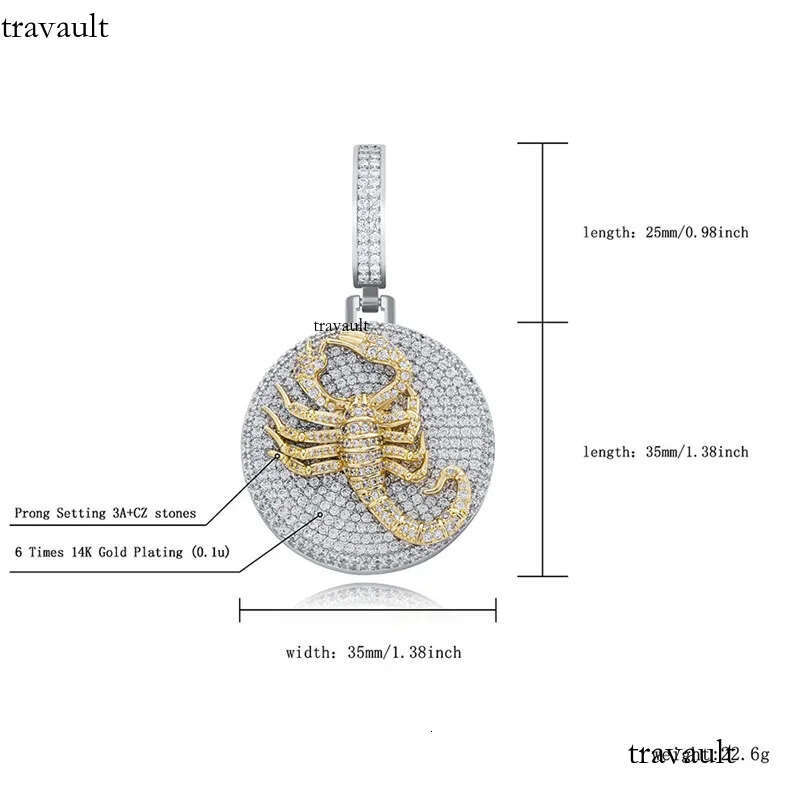 New Trendy Hip Hop Gold Sier Color Prong Setting CZ Scorpion Pendant Necklace with 24inch Rope Chain for Men Women