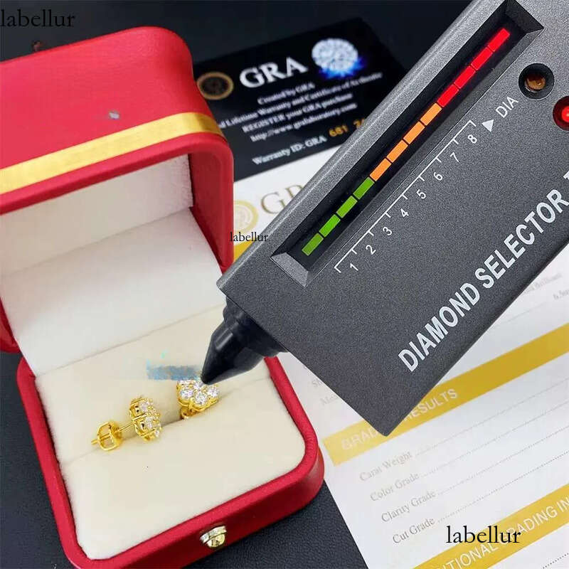 Hot Selling Pass Dia Tester Sier Round Cluster Earrings 8mm 12mm 15mm VVS Moissanite Stud Earring c5