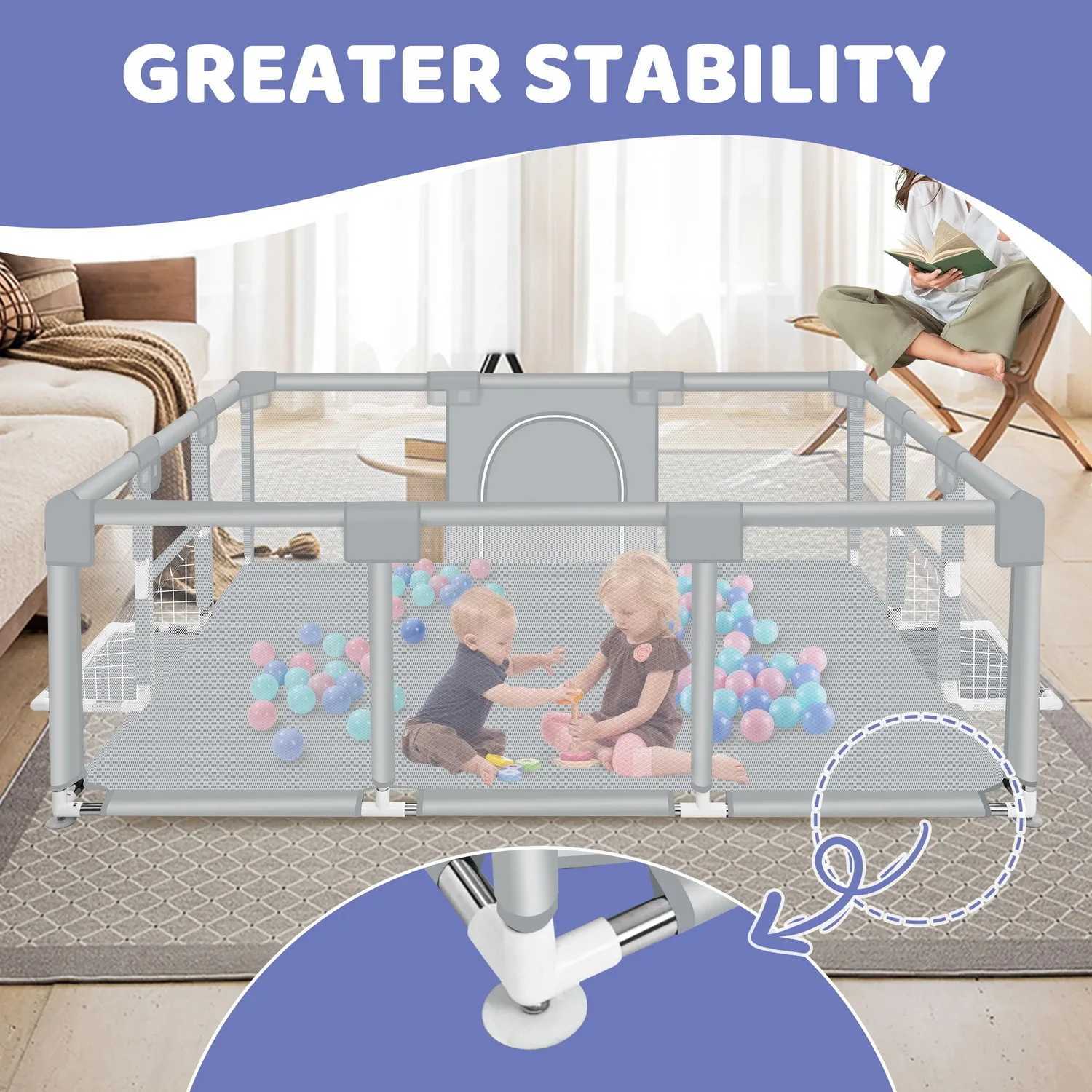 ANGDUO Baby Playpen Light Grey 71 Inch Large Baby Play Yard With Soft Breathable Mesh Safety Play Fence For Infant And Toddlers C250929