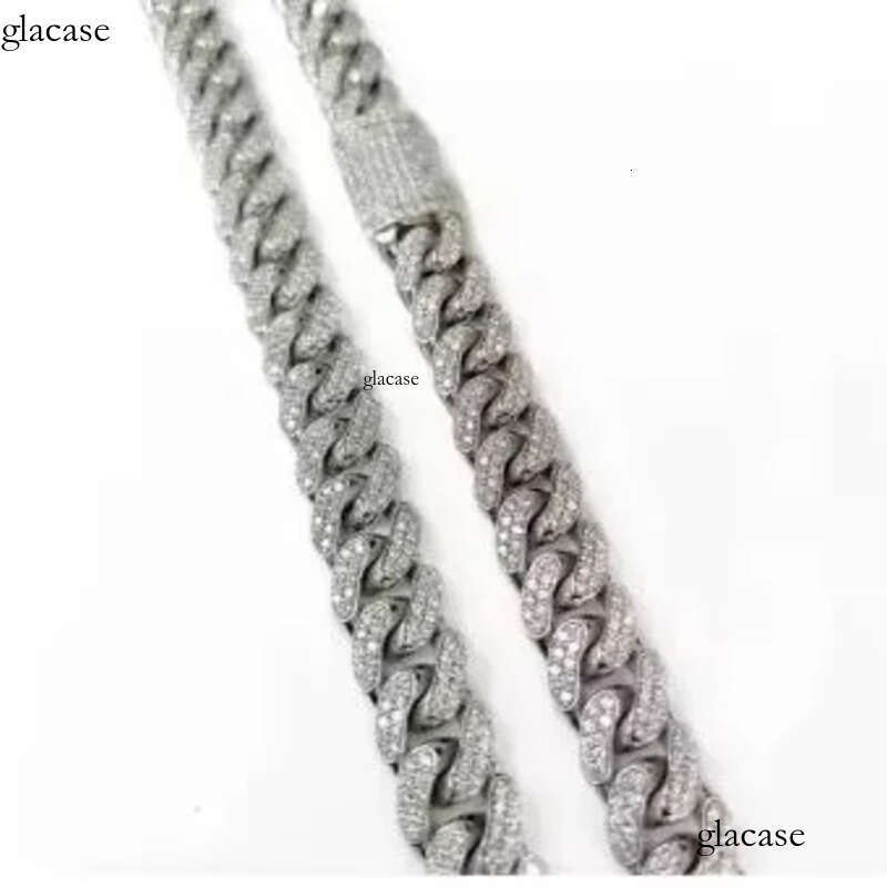12MM Solid Sier Hip Hop Cuban Link Chain Gold Plated with Studded VVS1 Moissanite Dia Passes Tester 16-30 Inches c9
