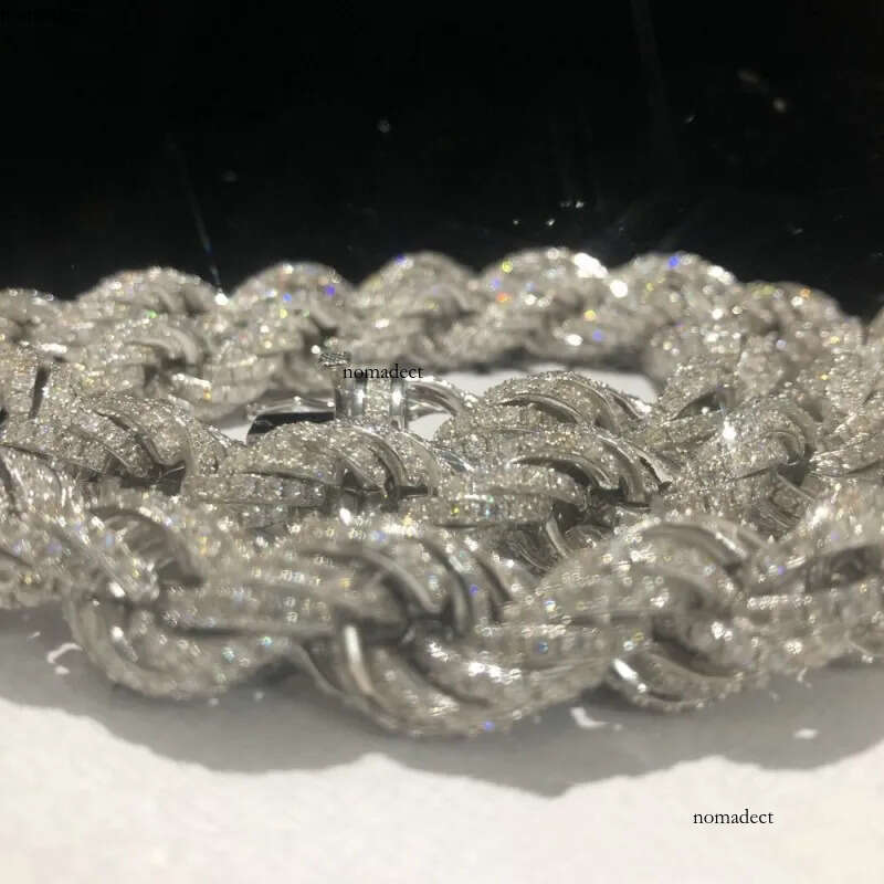 Chains 12mm 18-24inch Sterling Sier Passed Test Moissanite Rope Chain Necklace for Women/Men Nice Gift fb