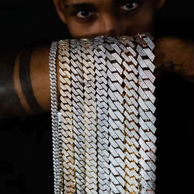 Mens 14K Gold Plated Pure Sier 13Mm Link Chain Moissanite Dia Iced out Hip Hop Bling Sets Fashionable Jewellery 14