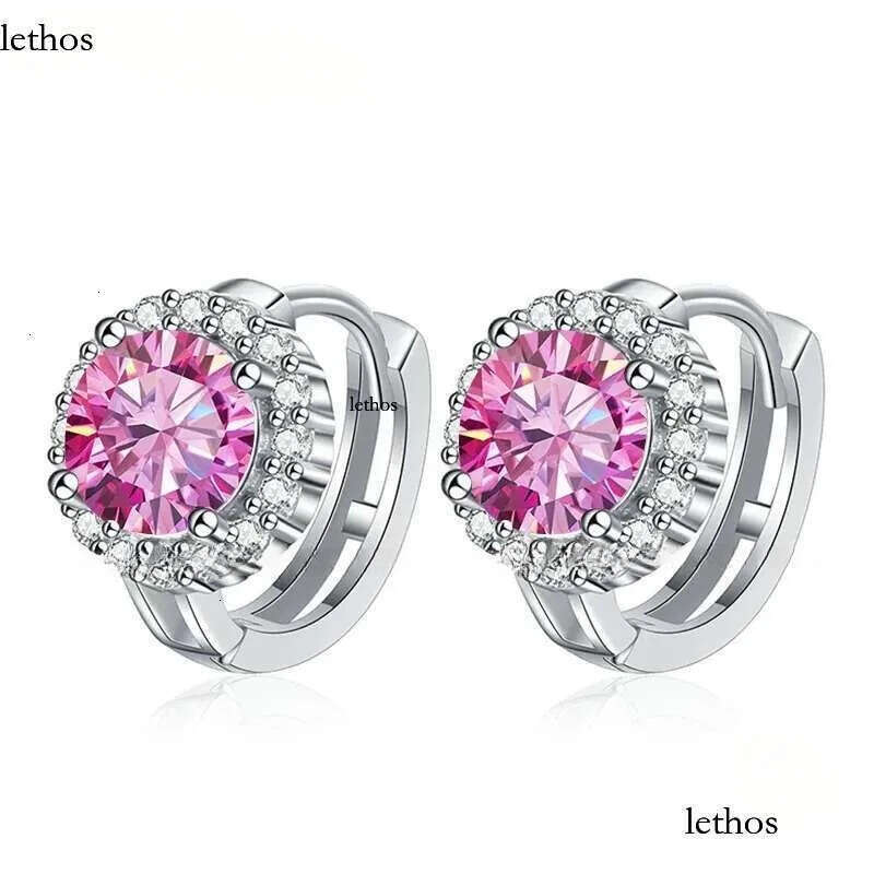 JEWEPISODE 0.5/1CT Moissanite Hoop Earrings for Women D Color Round Brilliant Cut Simulated Dia S Sterg Sier Earring b4