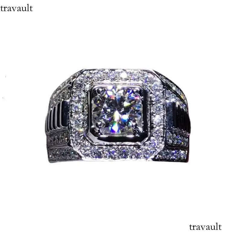 DHCollections Light Unisex Trendy White Zircon & Dia Ring Round Brilliant Cut for Anniversary Fashion Accessories