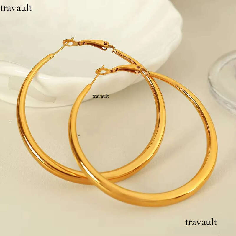 DHcollection Oudiya Jewelry EH02 Thick Large Gold Plated Earrings, New Plain Round Earrings