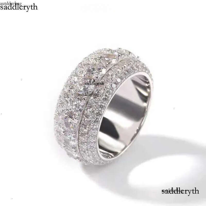 Sier Ring Moissanite Designer Jewelry Fashion Ice Crystal Men Women Hip Hop d2