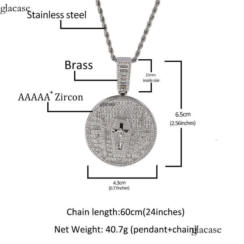 Hip Hop Jesus Cross Pattern Pendants Necklace TopBling White 5A Zircon Religious Jewelry 57