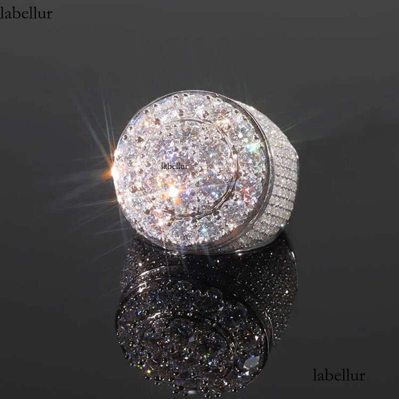 Hip Hop Style Iced Out Round Brilliant Cut VVS Moissanite Gold Plated Sterling Sier Ring For Men d5