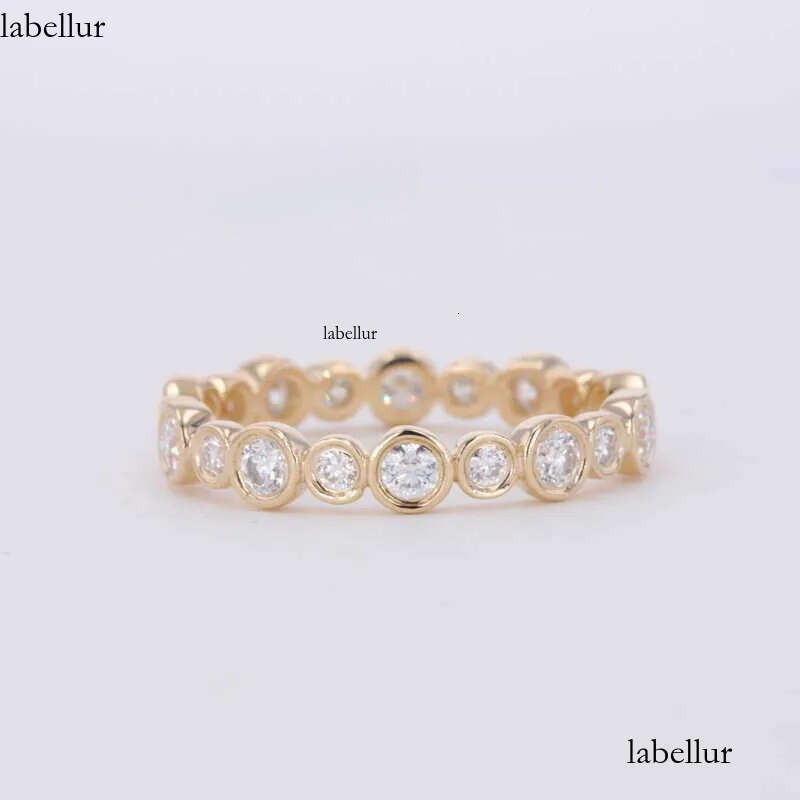 Starsgem 14K Solid Yellow Gold Moissanite Dia Bezel Set band Customized Eternity Ring c6