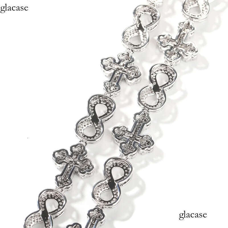 High Quality Hip Hop Cross 8 Infinite Cuban Chain Necklace Bracelet 5A Zircon 10mm Rap Jewelry ea