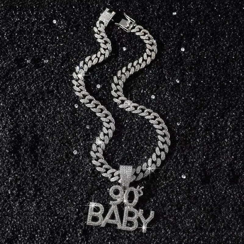 DHCollections Hip Hop Cuban Link Chain with 90s Baby Pendant Iced Out Bling Gold Plated Accessory for Men 18 Inch