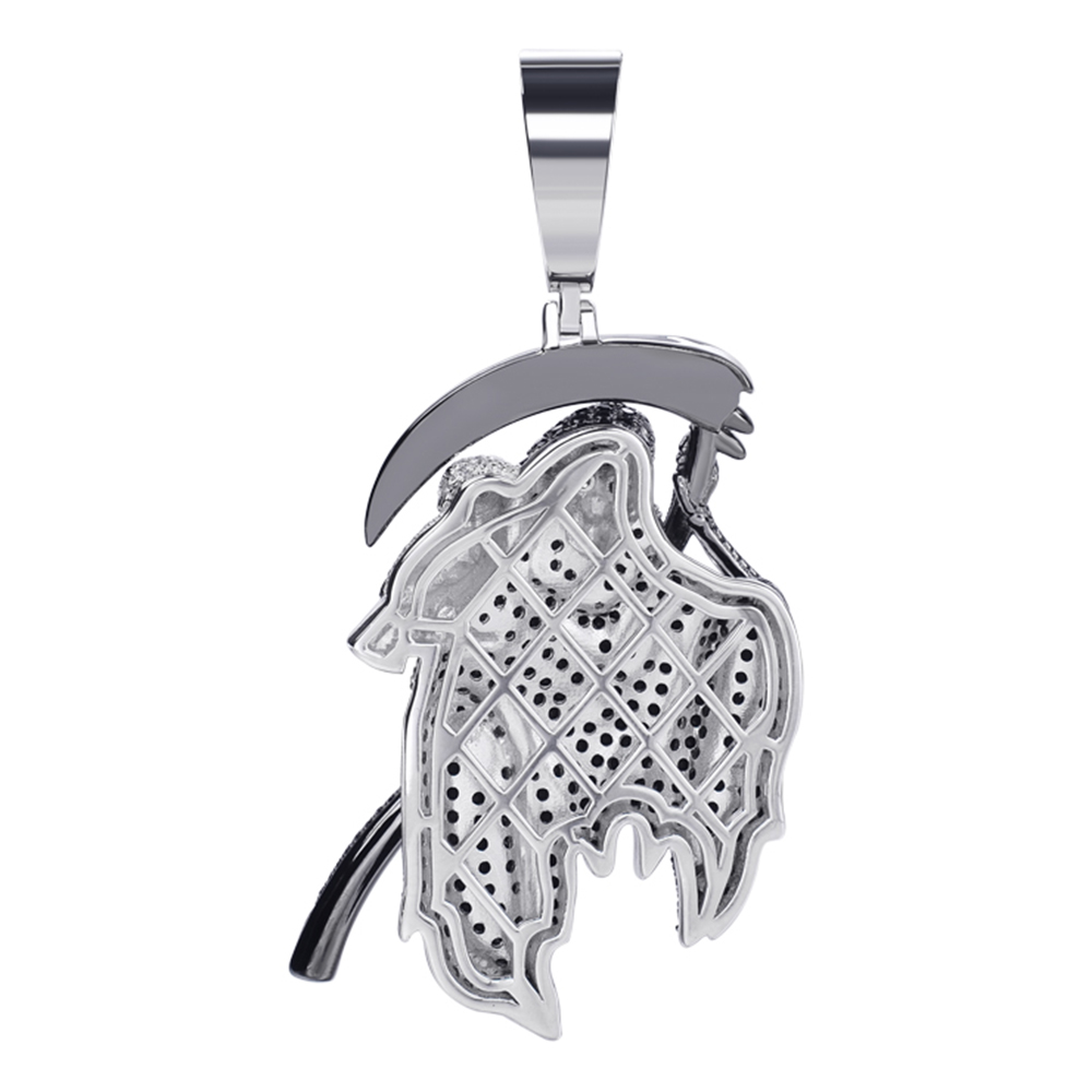 Hiphop 925 Silver Black VVS Moissanite Cz Diamonds Two Tone Plated Santa Muerte Grim Reaper Death Pendant in Mexico