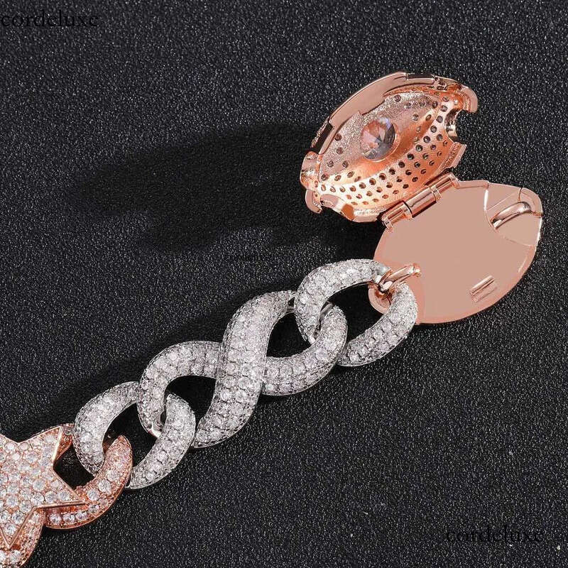 Hip Hop Jewelry Men Iced Out dia S Sier Necklace Link Chain Studded with pentagram eyes buckle Cuban chain a7