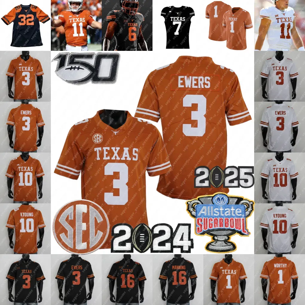 Texas Football Jersey Arch Manning CJ Baxter Parker Livingstone Ryan Wingo Anthony Hill Jr Michael Taaffe Wisner Shipley Vince Young Ricky Williams McCoy HOOK EM cus