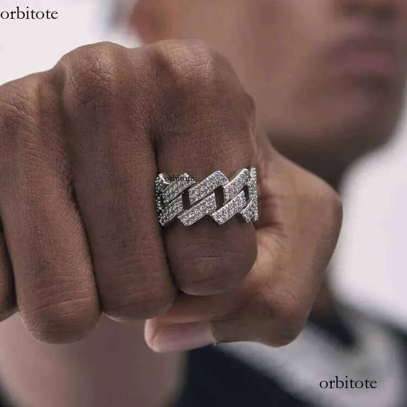 Custom Moissanite Cuban Ring S Sier with 2rows Hip Hop Mens White Gold Plated Vvs Dia Rings 4e