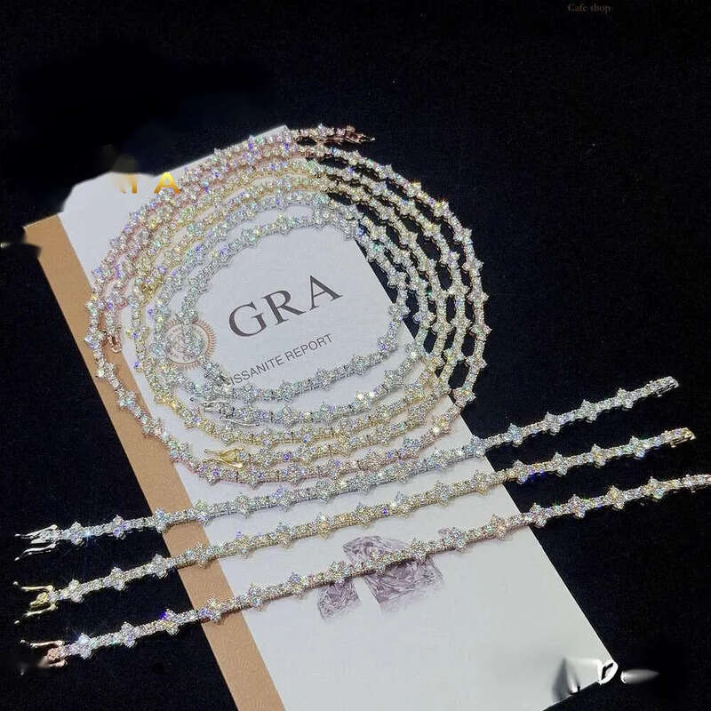 Designer 3mm New Style Hip Hop Moissanite Tennis Chain Bracelet Pass Dia Tester GRA Sier vvs tennis moissanite chain women mens fashion cuban k neckla