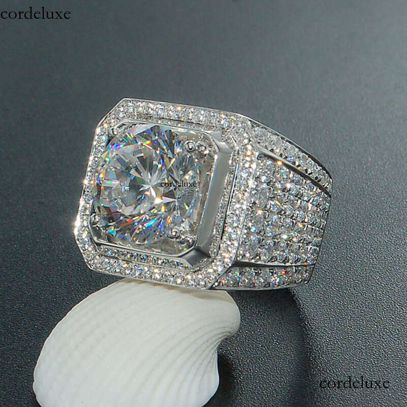 Band sier moissanite Dia 14K Gold Solitaire Male 2ct Lab Zircon Ring Designer Jewelry domineering Engagement Wedding band Rings for men gift 5a