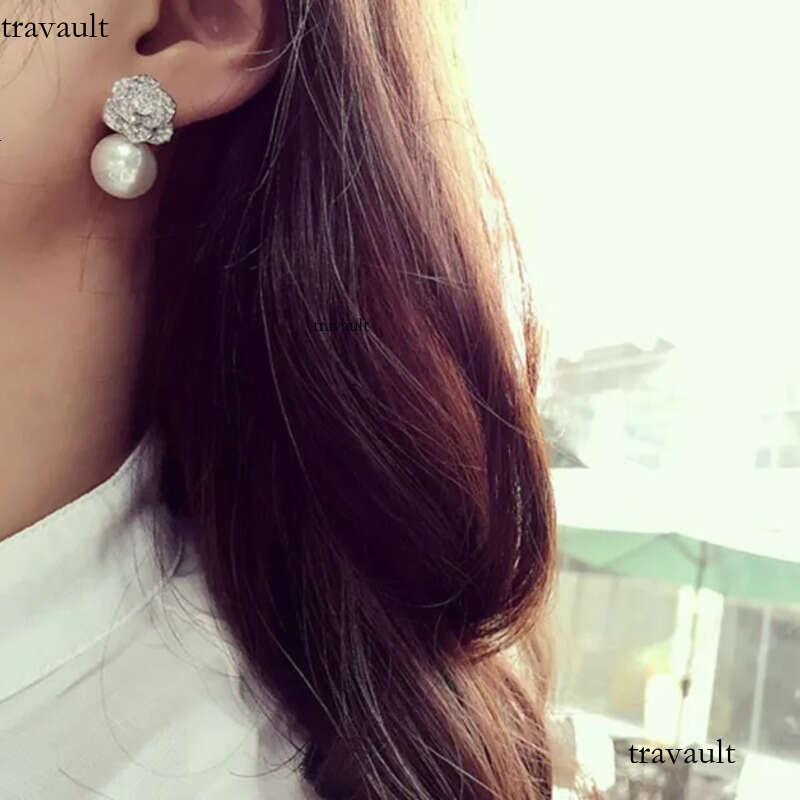 Elegant Freshwater Camellia Flower Earrings for Women Dia Zircon Stud Ball Pearl Earring Fashion Wedding Jewelry Nice Gift