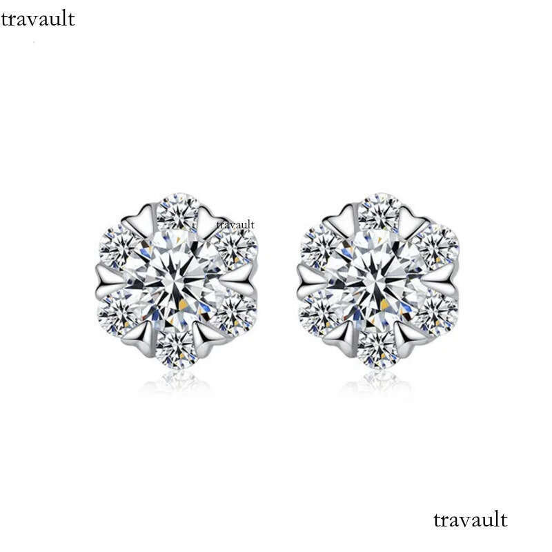 Womens Snowflake Crystal Sterling Sier Stud Designer Classic Dia Earrings Wedding Party Jewelry Christmas Gifts
