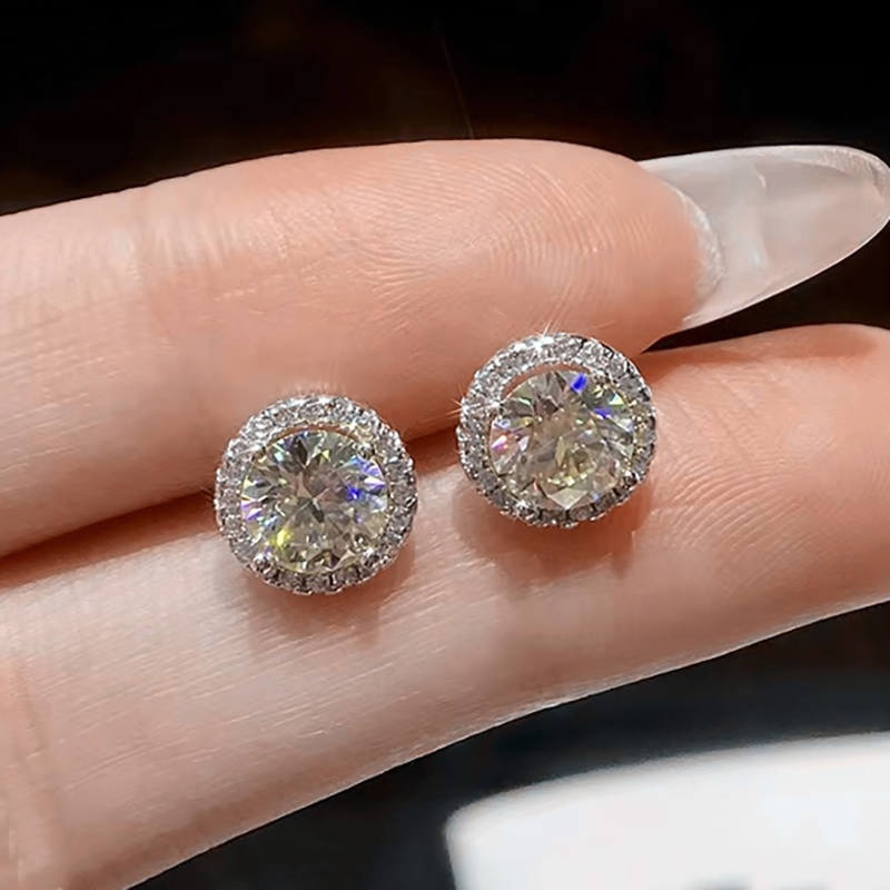 Moissanite Earrings Designer For Women With Certificate Solid Sterling Sier Plated Gold Circle Micro Inlaid Dia Stud Ear ring Mens Jewelry Woman Gift