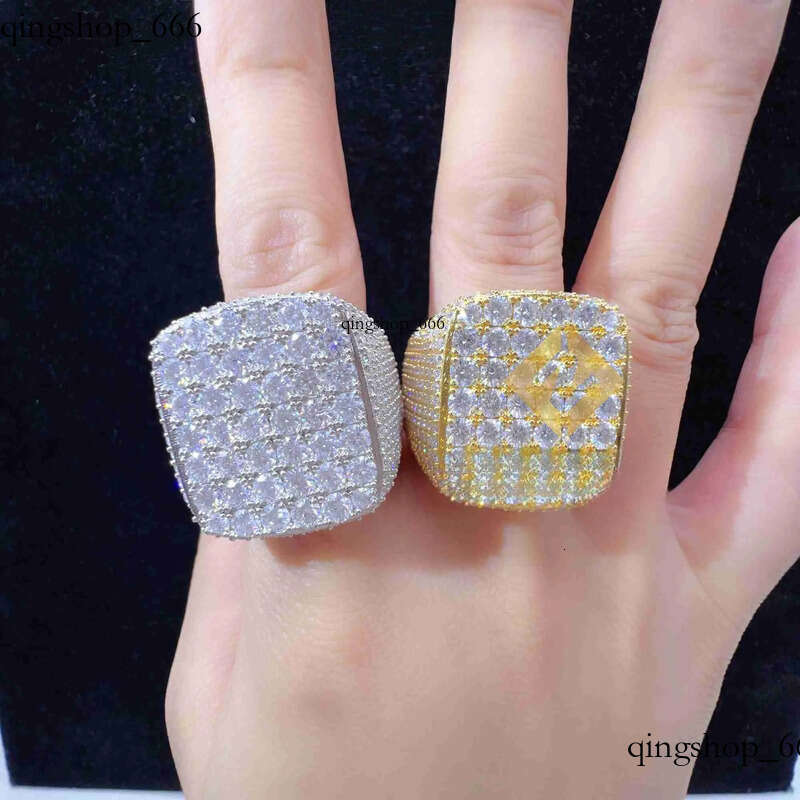 Fashion fine jewelry vvs moissanite iced out rings men gold plated sterling sier dia hip hop ring 3b