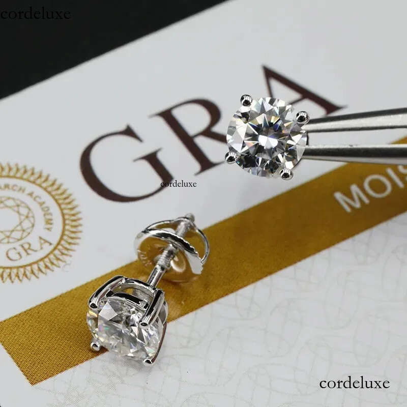 Pass Dia Tester Vvs1 D Color Moissanite Designer For Women Solid Sterling Sier 4 Prong Stud Earrings Gold Plated Screw Back Mens Jewelry Woman Gift 4f