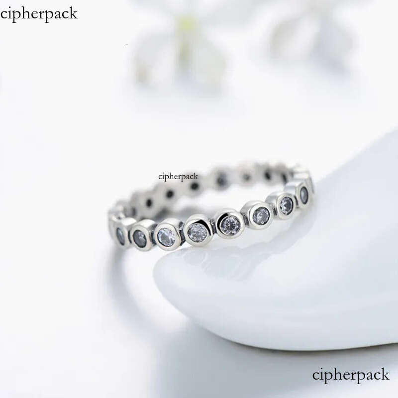 Cute Fashion Jewelry Sterling Sier Brand Desgin White Topaz CZ Dia Gemstones Party Women Wedding Circle Band Ring SetGift 65