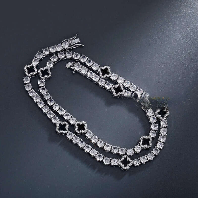 Bracelet Chain Jewelry Set Hip Hop Iced Out Four-leaf clover dia studded tennis necklace women's exquisite high-grade clavicular chain accessorie