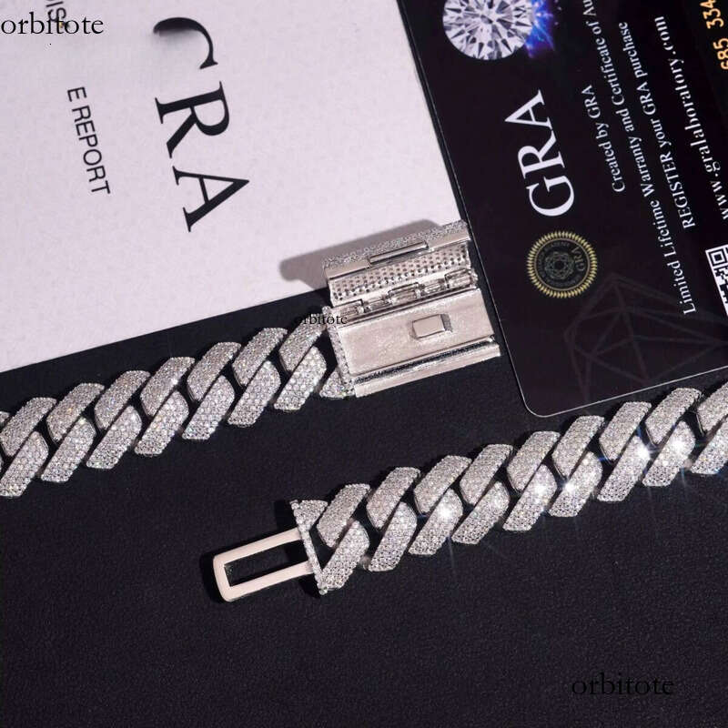 Iced Out Jewelry Hip Hop15mm 3Row Necklace S Gold Plated Pass Test VVS Moissanite Dia Cuban Link Chain 00