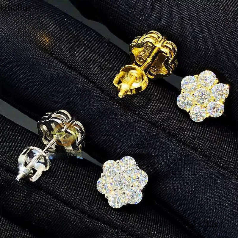 Hot Selling Pass Dia Tester Sier Round Cluster Earrings 8mm 12mm 15mm VVS Moissanite Stud Earring c5