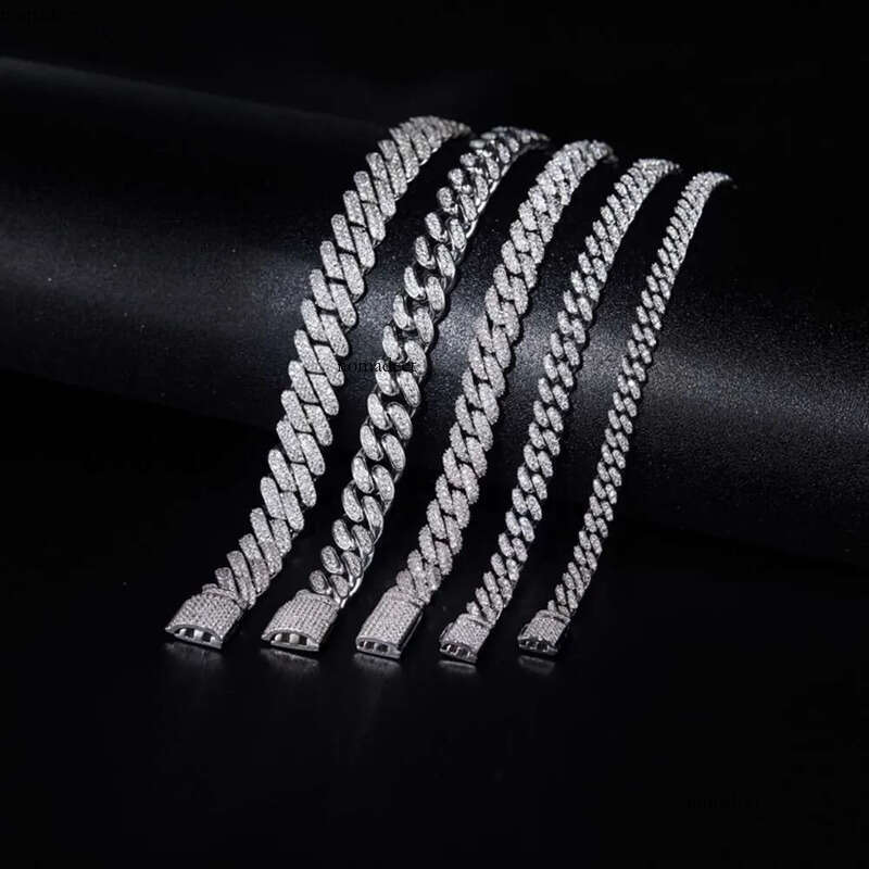 8mm Necklace k Cuban Mossinate Dia Vvs Moissanite Chain Hip Hop Iced Fine Jewelry Sterg Sier b0