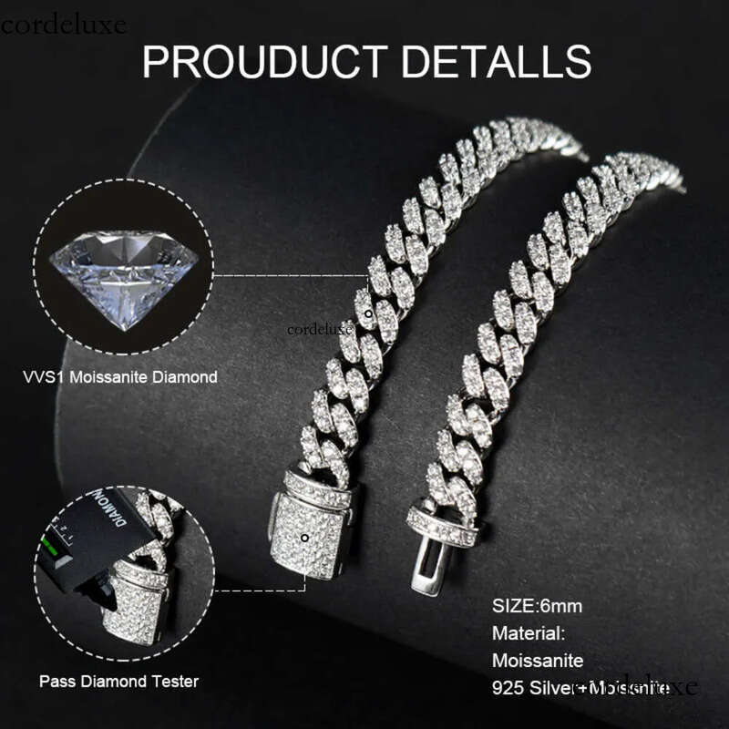 pendant necklaces fine jewelry 6mm 8mm Vvs dia moissanite necklace set cuban link sterling sier women men chain miami cubanlink 2f