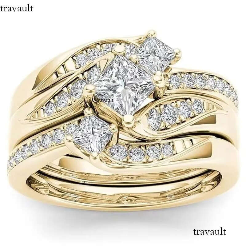 DHcollections Rose Gold Plated Simulated Dia Micro Set With Zircon Three Engagement Ring