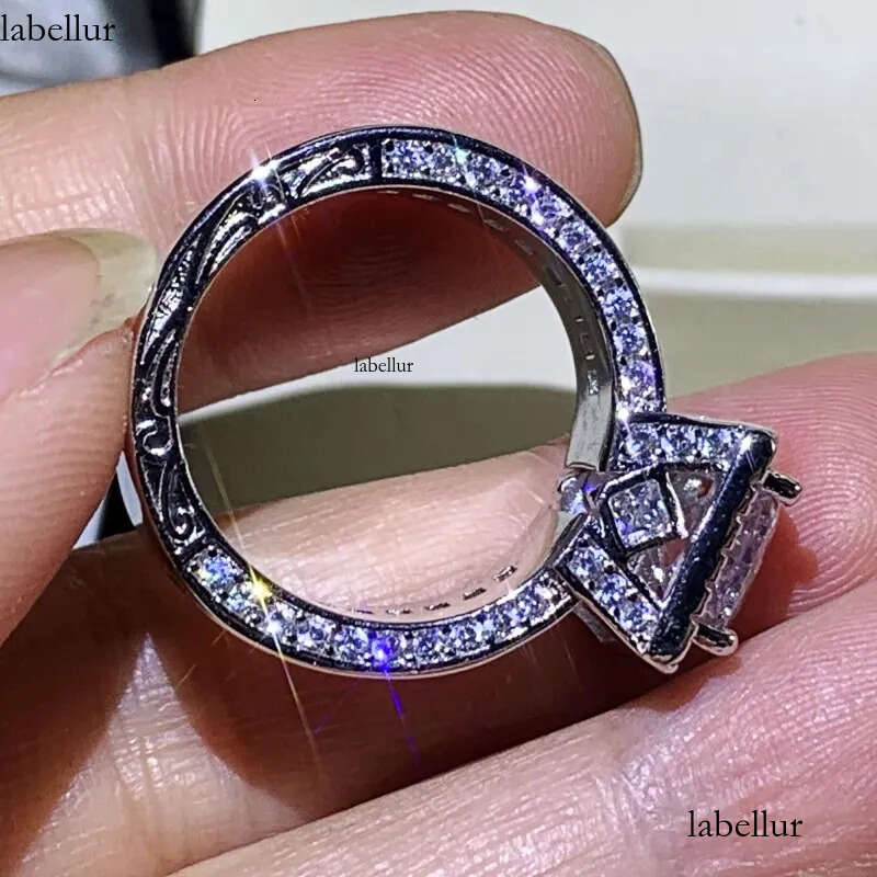 Rulalei Stunning Jewelry Sterling Sier Princess Cut Full White Topaz CZ Dia Promise Women Wedding Band Ring For Lover Gift 13