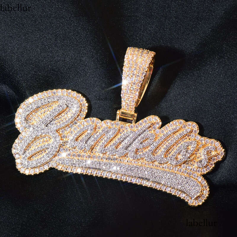 moissanite Charming Men Women DIY Custom Name Letter Necklace Gold Plated Bling CZ Cursive Letters Pendant With 3mm 24inch Rope Chain a9