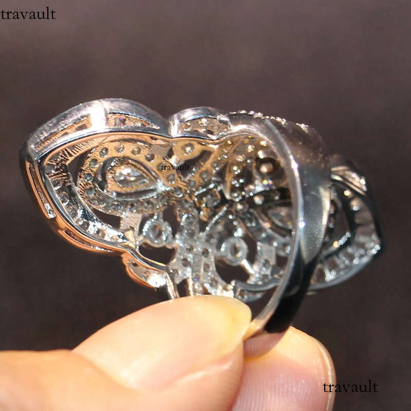 Brand New Jewelry Sterling Sier Pear Cut White Topaz CZ Dia Gemstones Princess Office Sparkling Wedding Wide Band Ring