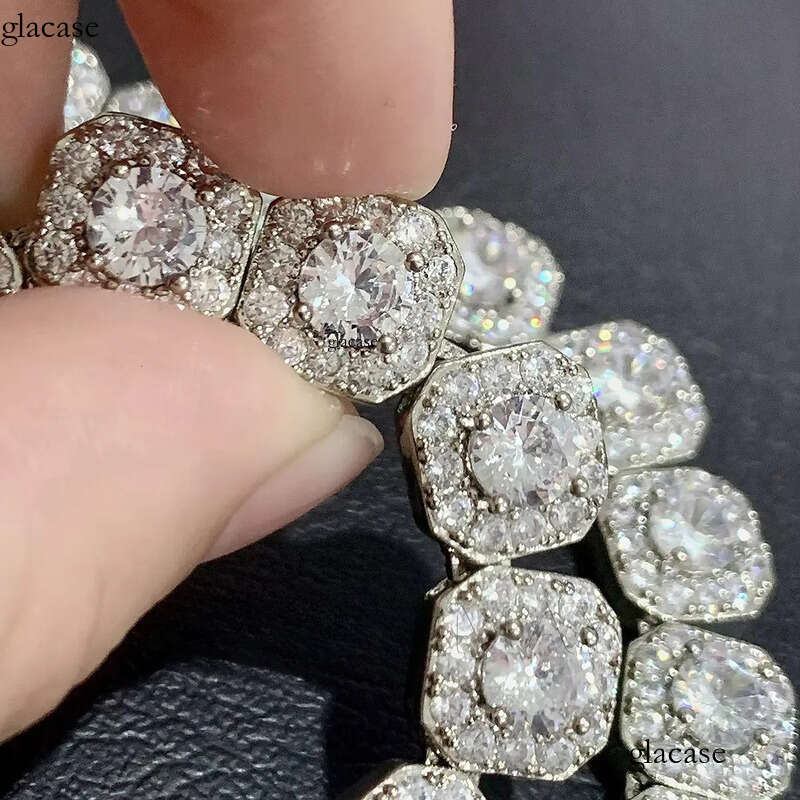 Hip Hop Jewelry 10mm 12mm Men Cluster Square Tennis Link Necklace Sterling Sier Iced Out Moissanite Dia Chain 06