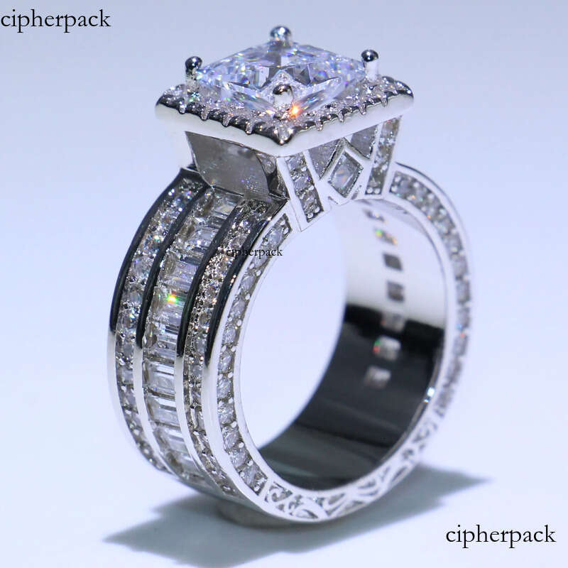 Wholesale Professional Jewelry Sterling Sier Princess Cut White Topaz CZ Dia Pave Promise Women Wedding Engagement Ring 7b
