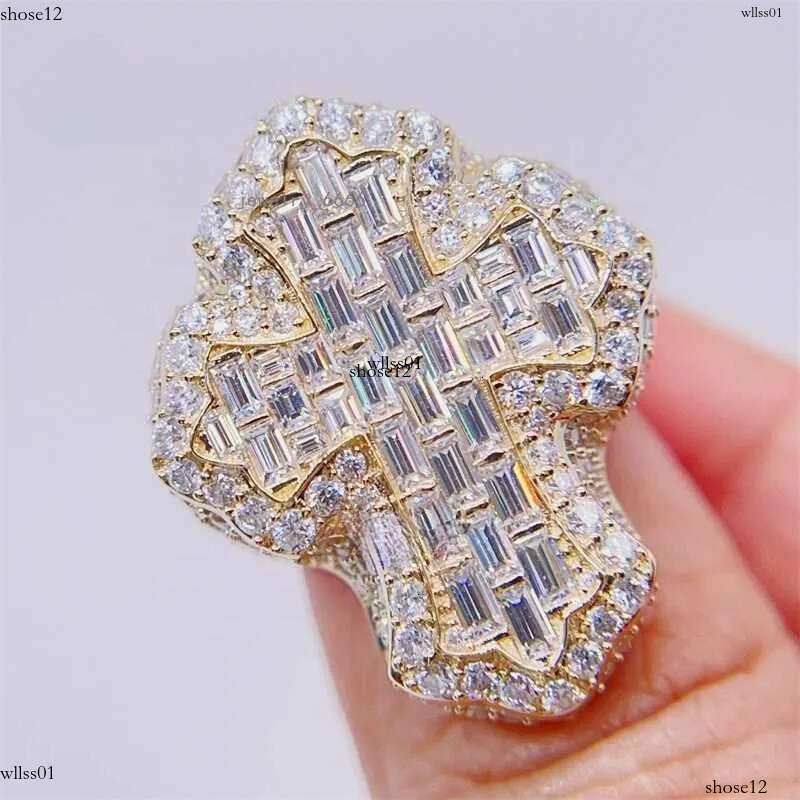 Pass Dia Tester Men Hip Hop Iced Out Baguette Cut Moissanite 10k gold ring