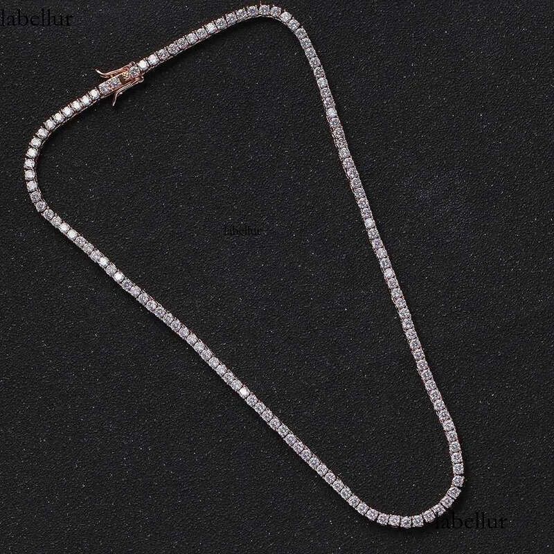 Dia Vvs Rose Gold Pure Sterling Sier 2mm Wholesale Tennis Moissanite Chain Link Necklace d0