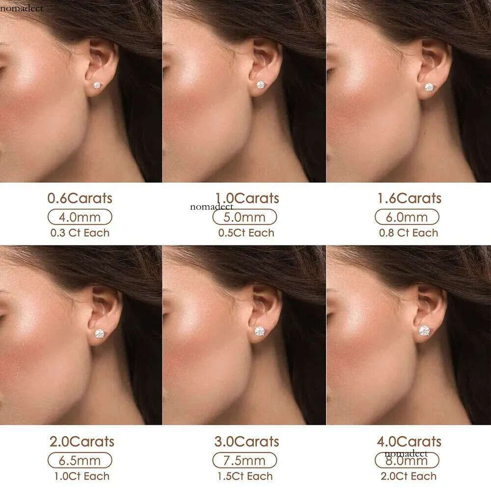 0.1-5ct Test Passed Moissanite Studs Earrings for Women Orginal Sterg Sier Screw Back Earring Sparkg Wedding Jewelry 4c