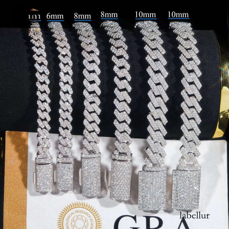 Hot Sale Fine Jewelry Lab Dia S Sterling Sier Rhodium Plated Moissanite Men Cuban Link Bracelet d5