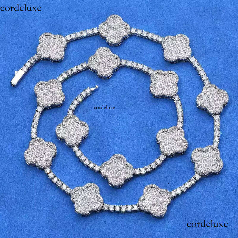 Hip Hop VVS D Colour Clover Tennis Chain S Sier Moissanite Versatile Necklace for Men 92