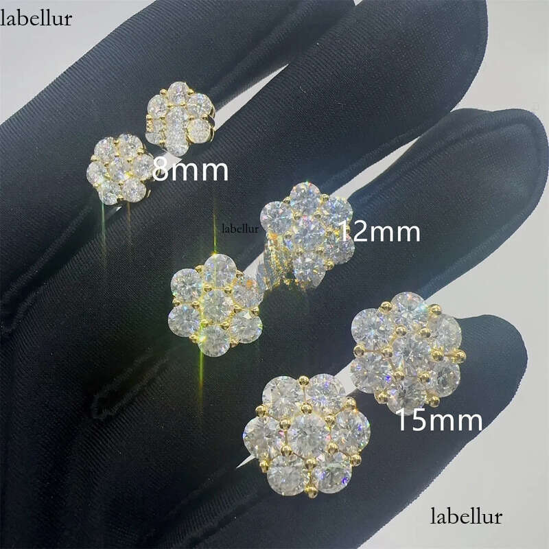 Hot Selling Pass Dia Tester Sier Round Cluster Earrings 8mm 12mm 15mm VVS Moissanite Stud Earring c5