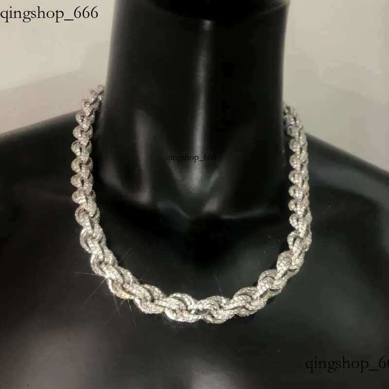 Chains 12mm 18-24inch Sterling Sier Passed Test Moissanite Rope Chain Necklace for Women/Men Nice Gift 90