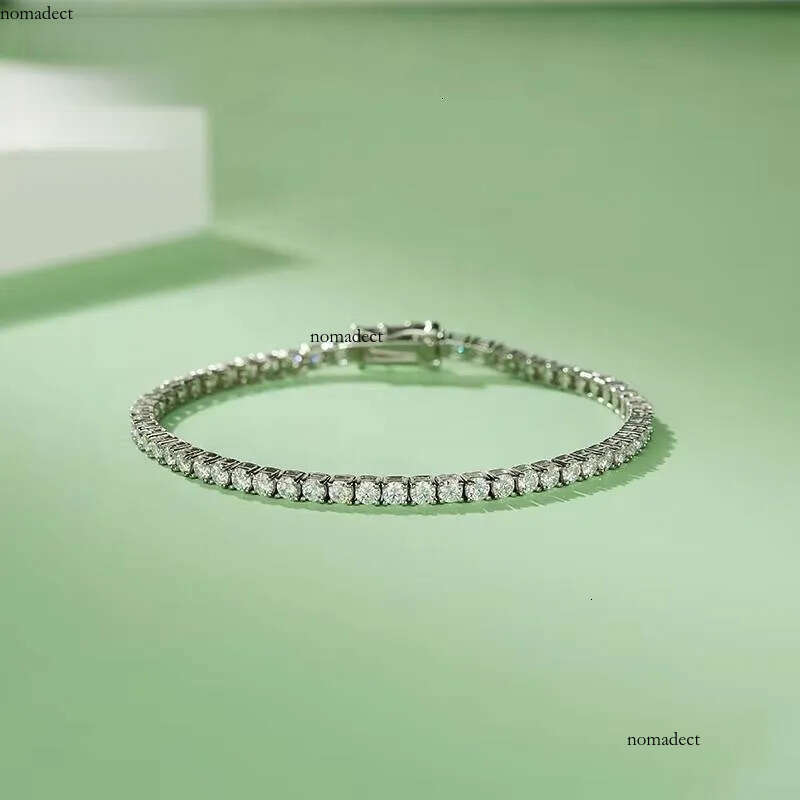 Sier Hip Hop Fine Jewelry Round Brilliant Cut Moissanite Dia 3mm-5mm Tennis Chain Bracelet/necklace for Men and Women 7f