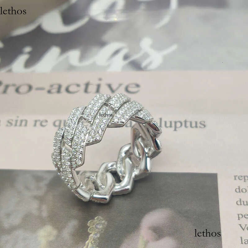 Custom Moissanite Cuban Ring S Sier with 2rows Hip Hop Mens White Gold Plated Vvs Dia Rings 29