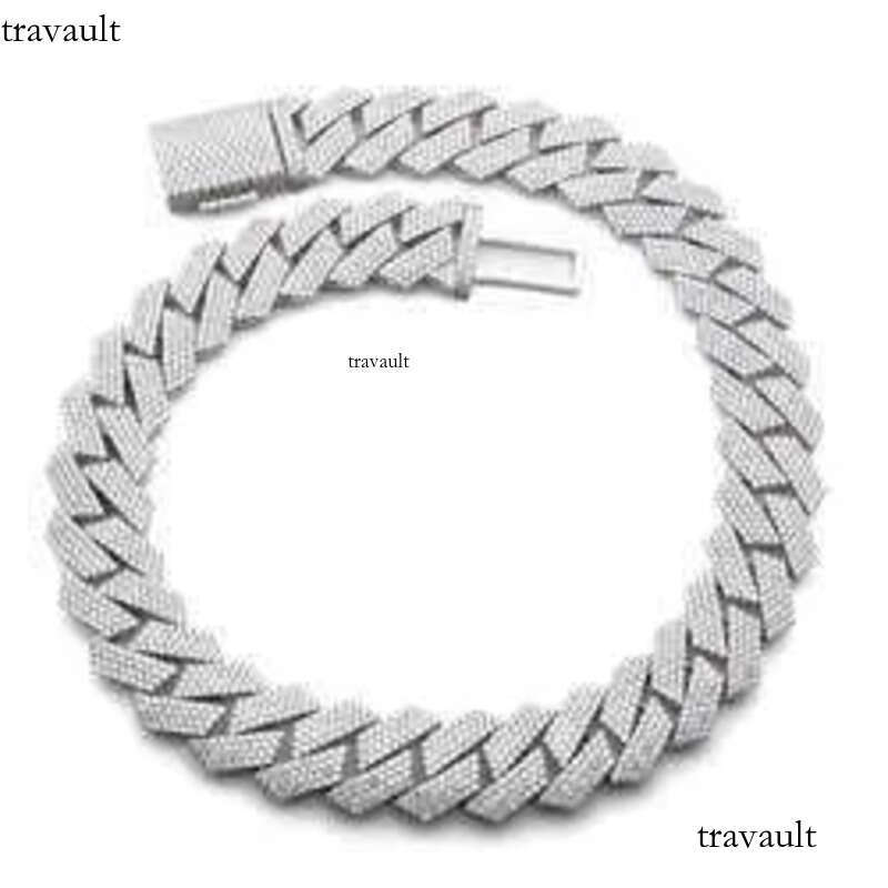 Thick Mens Hip Hop Dia Necklace Sier Iced Out 4 Row Cluster 24mm Moissanite Cuban Chain